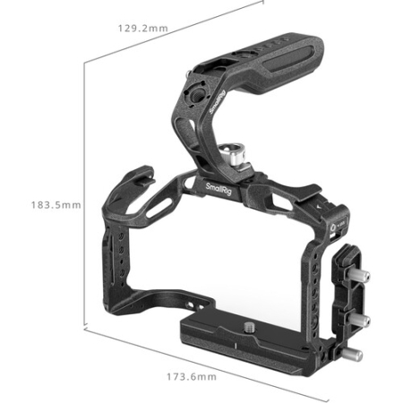 SmallRig 4976B Black Mamba - zestaw, klatka, uchwyt górny, zacisk kabla do Canon EOS R5 Mark II - wymiary